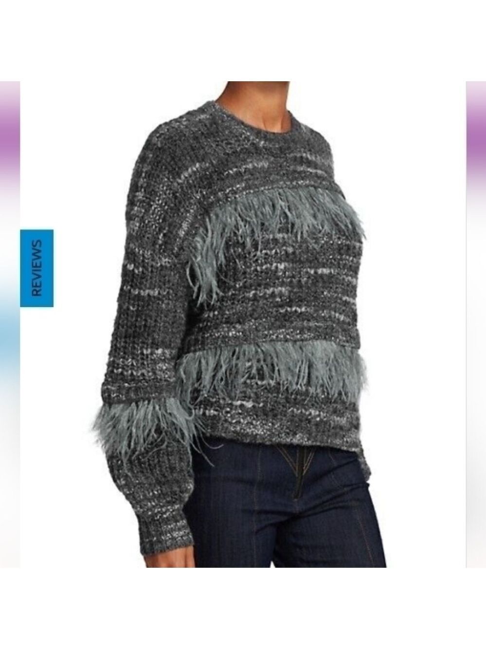 CINQ À SEPT Melissa Ostrich Feather Dropped-Shoulder Sweater
